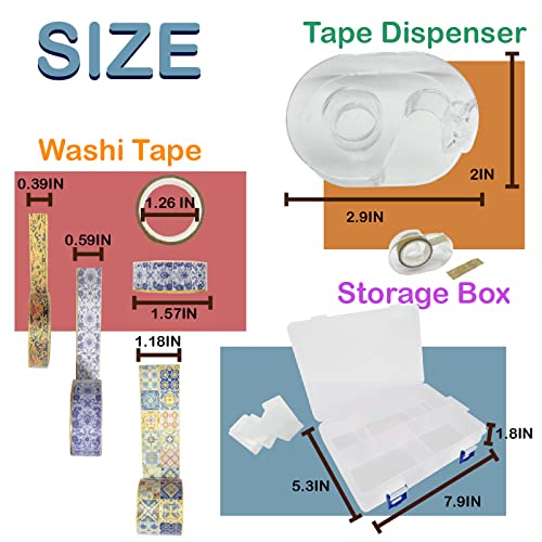 Shoptgo Vintage Washi Tape постави злато фолија лента за миење естетика со организатор и диспензерот, за Bullet Journal, Planners
