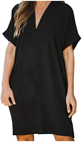 Женска облека, обична цврста плус големина V-врат фустан Краток ракав договор за облекување крпа за облекување на договор