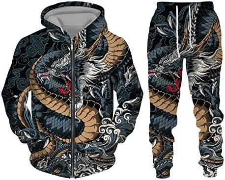 Remhumhai Dragon Printed Manims Sweatshirts Holdies Постави 3D печатено змеј образец/пулвер/панталони костум за спортска облека