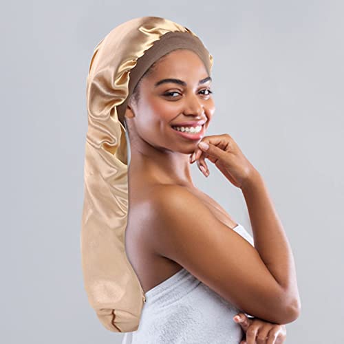 Силиконска четка за туширање со долга рачка долга плетенка долга коса сатен -ноќна количка со долга барел капа за нега на коса