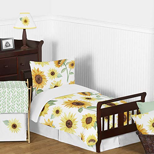 Слатка Jојо дизајнира жолта, зелена и бела сончоглед Бохо цветна девојка бебе или расадник за мали деца, вграден креветче за креветчиња