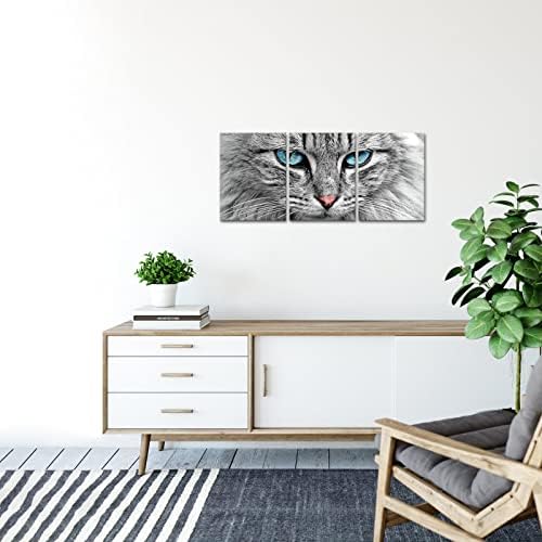 Нахичен wallид - 3 парче црно -бел wallиден уметност сликарство сино око мачка слики отпечатоци на платно животно миленичиња