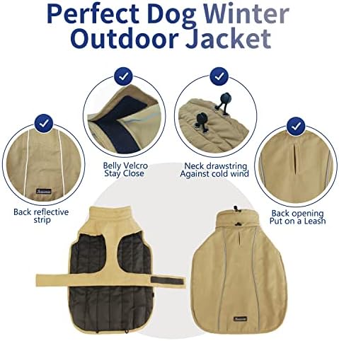 Куче зимска јакна, ветер и вода отвраќа со дебела мека кучиња јакна со 3 слоја руно поставено милениче ладно време облека за средни кучиња за