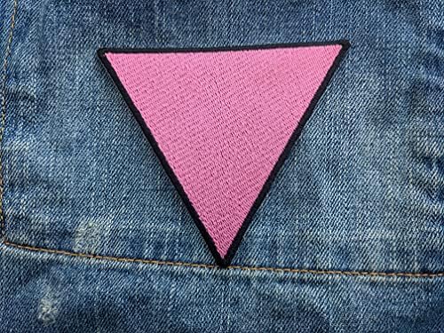 Розов триаголник - геј и лезбејски ЛГБТ симбол за гордост - 4 инчен железо -везена лепенка