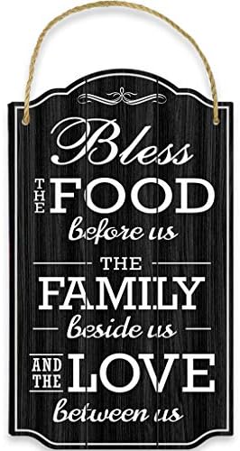 Благословете ја храната пред нас кујнски wallид декор - црно -бел украсен кујнски декор и додатоци - кујнски знаци wallид декор