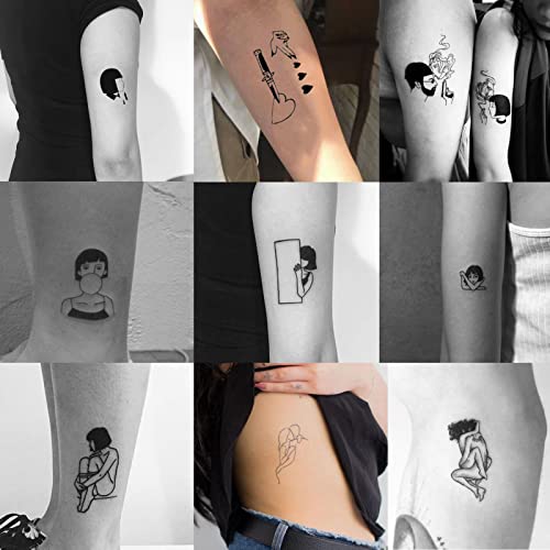 30 Листови Црни Мали Привремени Тетоважи, Минималистички Лажни Тетоважи Налепница За Жени Девојки, Роза Секси Уметност На Телото