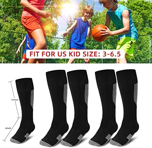 Зепохк деца атлетски фудбалски чорапи, 2 пара колена високи чорапи за млади момчиња девојчиња за големина на чевли 3-6,5 / возраст од 6-12