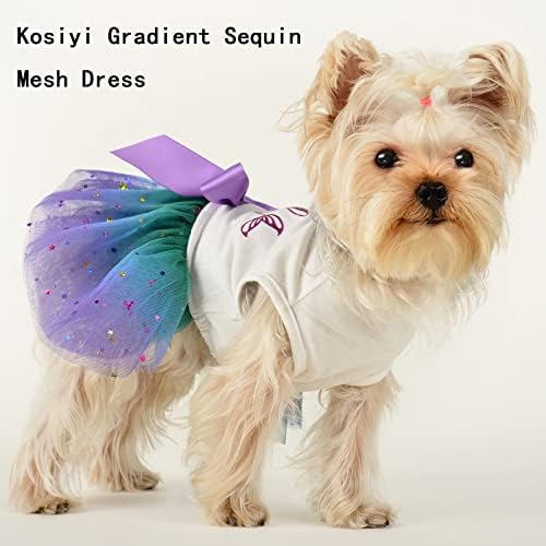 Симпатична фустан за кучиња за мали/средни кучиња девојка - градиентен секвент мрежен летен туту фустан облека кучиња - облека за мачки