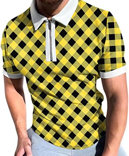 Класичен маж со кратки ракави на Ubst zip zip up lucation летни маици карирани проверени печатени врвови лабави голф-маички на