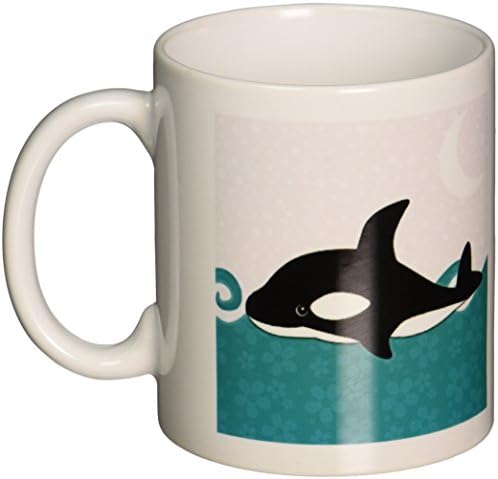 3drose mug_58603_1 Симпатична орка кит во океанот ноќе керамичка кригла, 11-унца