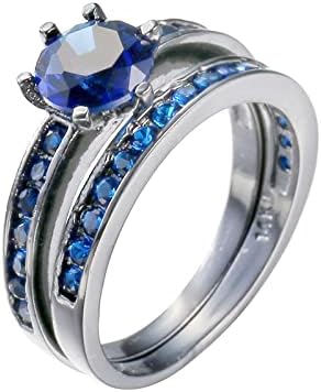 Модни прстени за жени моден светло венчален прстен круг сино -камен накит моден накит ангажиран прстен за жени гроздобер прстени