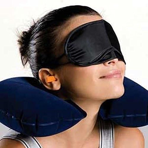 Anhua® 3 во 1 Travel Set Поставете перница за перница на воздухот за надувување на вратот + маска за очи + 2 уво ​​приклучок удобно деловно