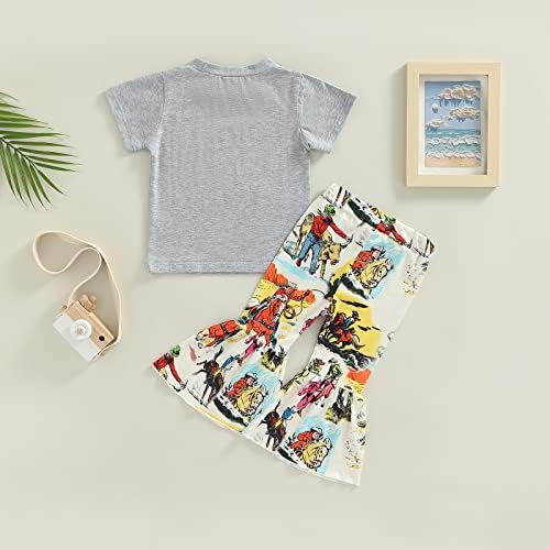 Западно бебе девојче облека, bellвонче, дното на облеката, печати кратка ракав маица маица Топ кравјо палења за панталони