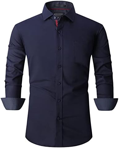 Копчиња со долги ракави нагоре кошули за мажи тенок фит деловна формална фустан кошула обична цврста матурска венчаница кошули