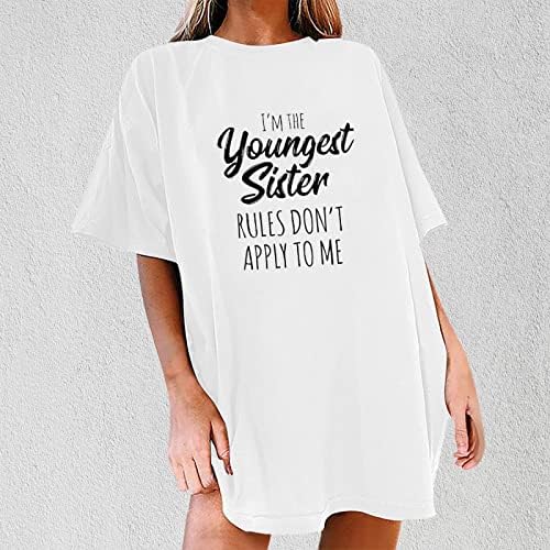 Женски маички со маици смешно писмо печатење коњски графички кратки ракави Туника врвови летни обични маички за вратот лабава фит блуза