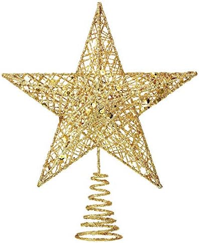 Блескав Топер За Новогодишна Елка Метална Ѕвезда На Врвот На Божиќната Шуплива Ѕвезда За Декорација На Новогодишна Елка