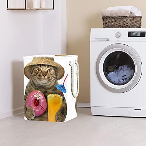 Папки за перење со рачки водоотпорни склопливи алишта за перење за отпадоци за складирање Детска соба Дома Организатор Смешна мачка за одмор,