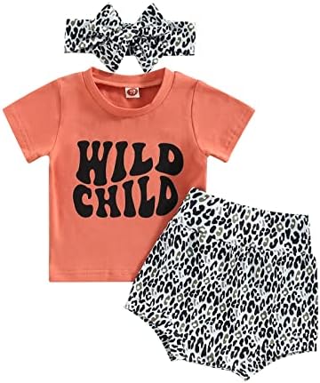 Бебе девојче роденденска облека Симпатична маица со кратки ракави Топ леопард шорцеви поставени со летна облека за глава