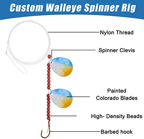 Walleye Spinner Rig комплет, 5 пакувања со ползи на пакувања во живо мамки за мамки Колорадо Спинер лопати октопод кука слатководна