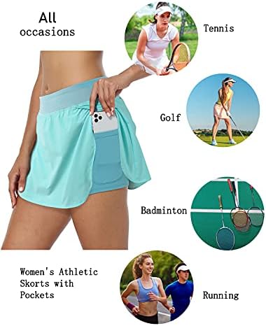 Hibelleенски атлетски голф атлетски голф тениски здолништа со 2 слоеви, џебови, брзо суво