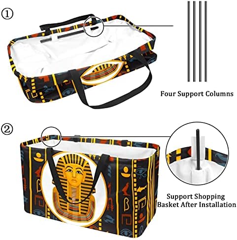 50L купувачи торби Антички египетски крал хиероглифички позадина склопувачки шопинг -кутија за намирници торба со рачки, еднократно