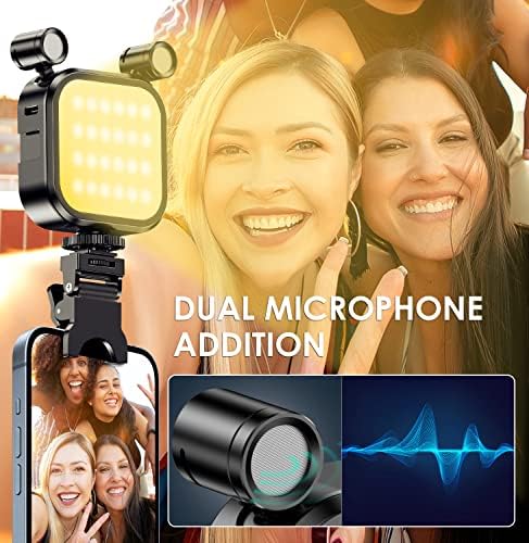 Newfinder RGB LED Selfie Mic-Light За Телефон, DIMMABLE CRI 95+TLCI 97+ 24 Режими На Сцена, Изградена Во 2000mah Батерија, Пренослив Клип Микрофон-Светлина