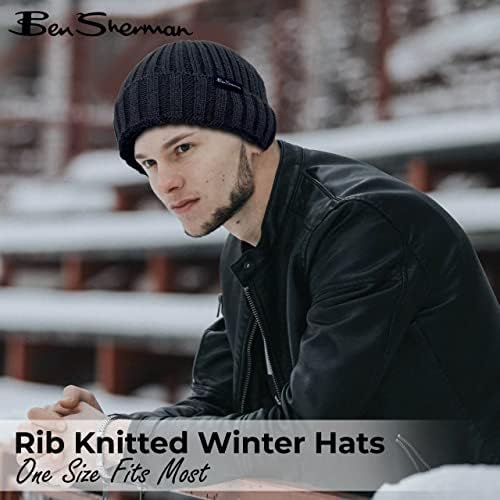 Бен Шерман ребра плетени машки капачиња - манжетирана зимска капа со облога од крзно - топла капа на грав