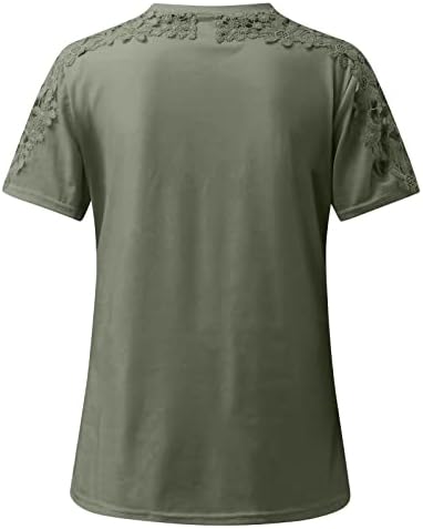 Женски маици UQRZAU, обична модна чипка, шуплива цврста боја, тркалезна вратот со кратки ракави маици врвови обични маици