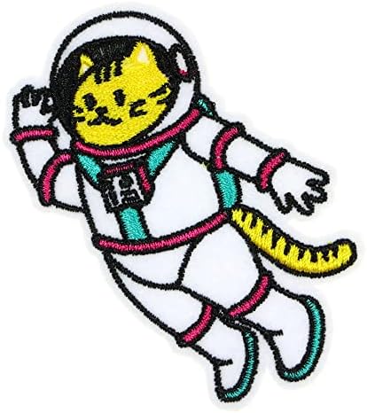 JPT - мачка облечена во вселенски костум астронаут симпатична цртана филмска везена печка/шиење на закрпи значка симпатична лого -лепенка
