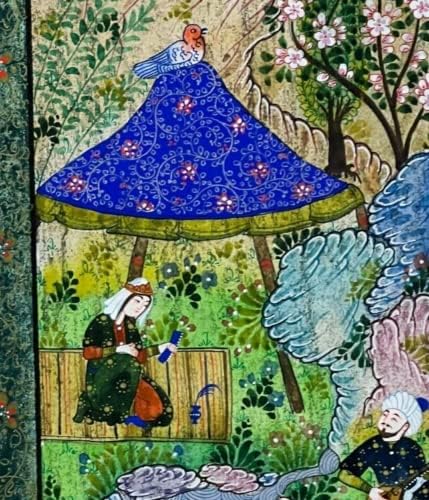 Минијатурно сликарство Персиско уметничко дело свилено хартија рачно изработени loversубовници 18x26.5 см