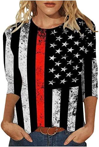 Тинејџерска девојка САД графички кошули со екипаж на екипажот на вратот врвови од 3/4 ракави за ракави есен летни кошули 2023 облека АВ