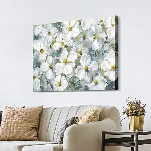 Уметничка патека Апстрактна цветна wallидна уметност Слика: Бело цветно уметничко дело на платно за дневна соба