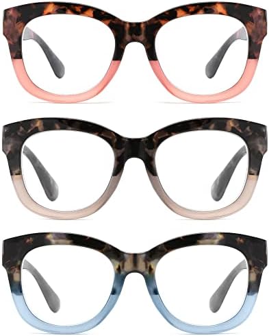Читатели 3 пакуваат преголеми очила за читање за жени со сина светлина за блокирање на компјутерски читатели мода за очила за голема рамка