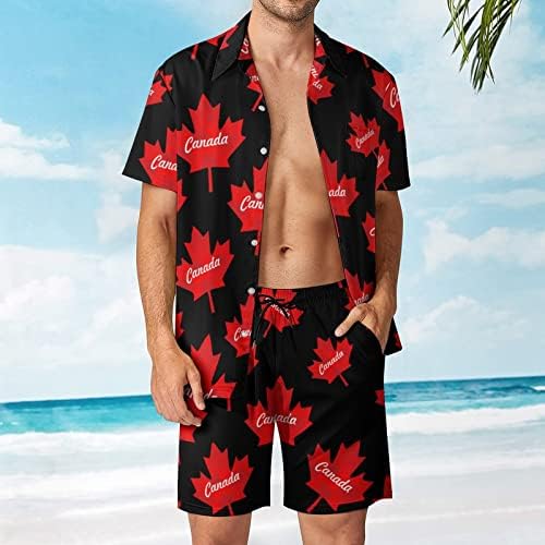 Огномет Канада од јавор од јавор од 2 парчиња облека од плажа на хавајски копче надолу со кошула со краток ракав и шорцеви костуми