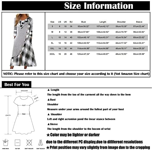 Фустан за забава на Нокмопо за жени плус големина мода карирано копче за зашивање џебови на вратот со долг ракав фустан