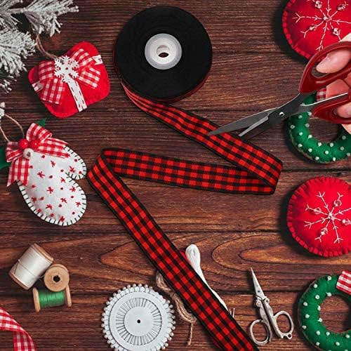 2 ролни жични рабни панделки биволски карирани кариорни ленти со лента за панделка DIY подароци за занаетчиски занаети за Божиќно украдено