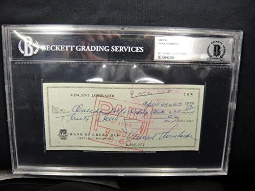 Винс Ломбарди Потпиша Рачно Напишана Лична Проверка Од 1962 Година Бекет Коа Со Автограм-Потписи За Намалување На Нфл