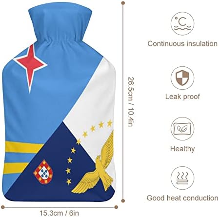 Шише со топла вода со знаме на азори Азорес 1000мл симпатична мека вода-вбризгување торба за топло за топли рачни нозе подароци