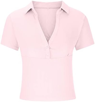 Врвови за женски солидни голф -култури со кратки ракави со кратки ракави, тенок фит ребрестиот туничен кошула со кошули на атлетски