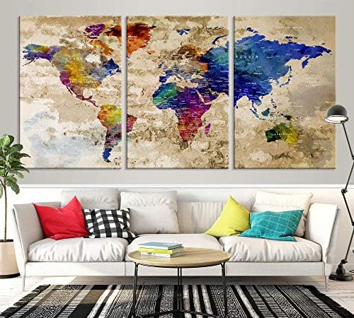 Современа голема wallидна уметност виножито боја светска мапа мапа мапата Пин платно печатење за wallиден декор - wallидна уметност
