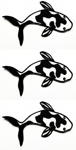 Еднаш x 3 парчиња. Јапонска среќна риба црна кои крап -лепенка налепница на налепница железо на закрпи DIY -апликација извезена шива железо на