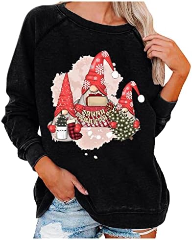 Грдите Божиќни врвови на Flekmanart Womensенски блуза 3Д печатени џемпери лабави долги ракави грди Божиќ пулвер обичен џемпер