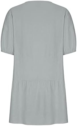 Lmdudan летни памучни ленени фустани мода цврста боја руфла проточен мини краток фустан краток ракав екипаж на екипаж фустани