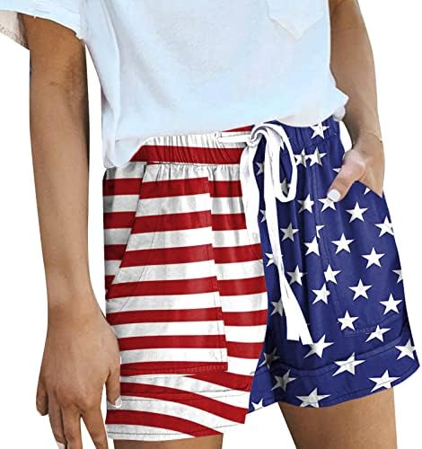 Ruiruilico жени американско знаме летни шорцеви на 4 -ти јули патриотски шорцеви со широки нозе удобно лабаво вклопување на проточни
