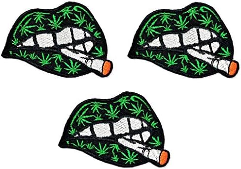 Умама лепенка сет од 3 дама бакнеж Hotешка секси усни црна црна цртана филмови Апликација лепенка марихуана лисја усни извезено
