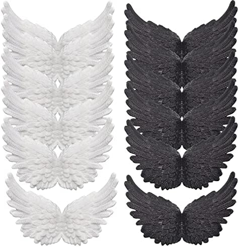 12 парчиња 4 Пластични ангелски крилја за декор за торта Божиќ дома DIY рачно изработен занаетчиски декор, бел и црн