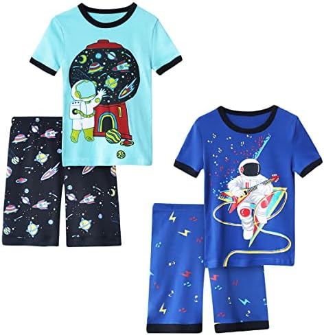 Момчиња Од 4 Парчиња Летни Пижами Памучни Кратки Пј Сет Детска Облека За Спиење