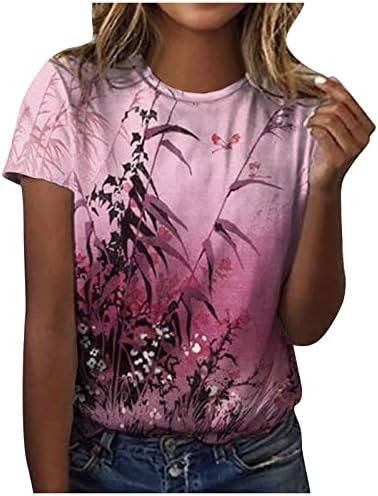 Девојки Градиент Вилинско Коњче Диво Цвеќе Цветни Графички Блузи Блузи На Екипажот Маици Блузи Со Кратки Ракави 2023 ВОЛ