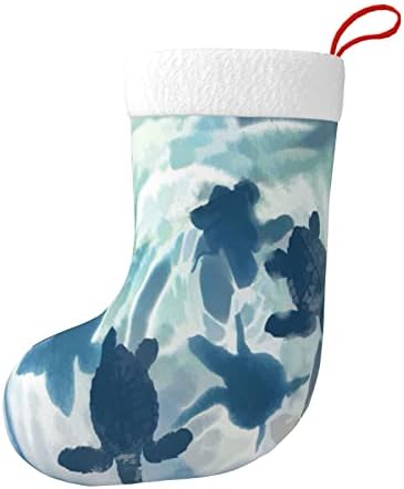 Аугенски Божиќни чорапи морски желки во сино двострано камин што виси чорапи