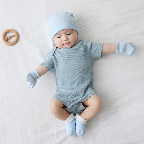 Мамимака новородено бебе со краток ракав, памук со едно парче облека за бебиња 5-пакувања, 0-12 месеци
